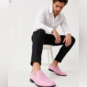 UUBARIS Men's Pink Tuxedo Loafers Textured Knit Slip On Dress Driving Shoes